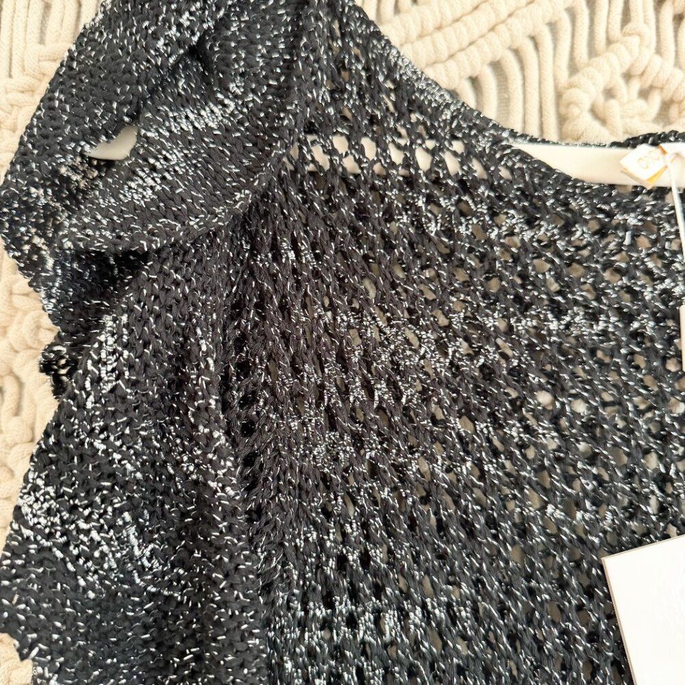 Sahoco Black Silver Metallic open Knit Long Sleeve Dress Women’s Medium - Picture 3 of 9